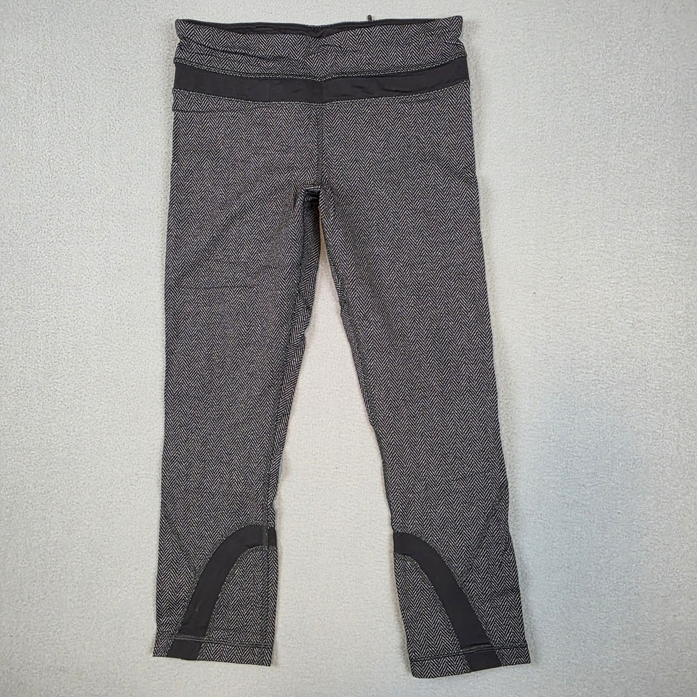 Lululemon Run Inspire Crop II Womens Size 6 Black Gray Herringbone Leggings Yoga